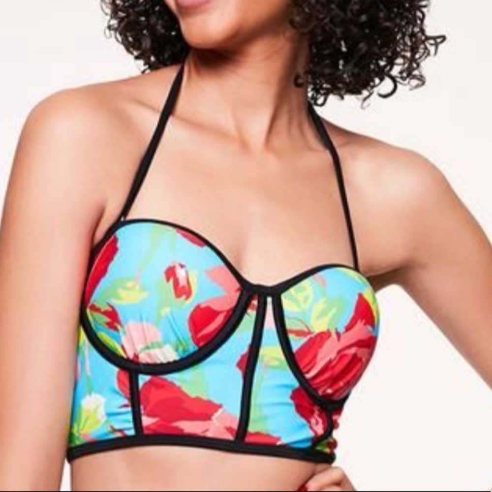 Betsey Johnson Floral Bikini Top - Red, Green, Blue